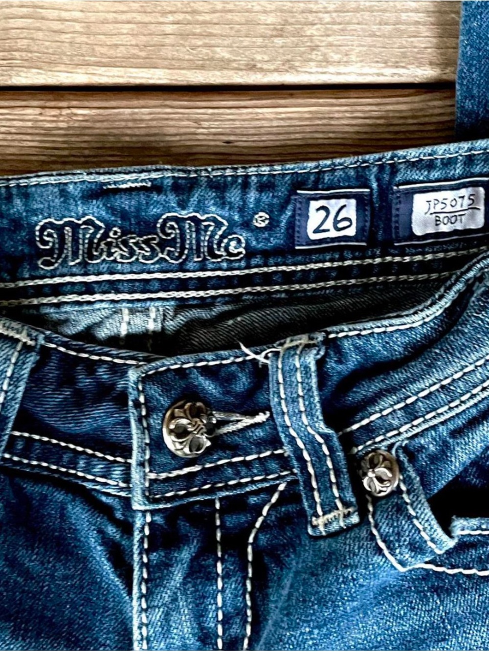 Miss Me Blue Denim Bootcut Jeans with Embellished Fleur-de-Lis - Picture 5 of 5